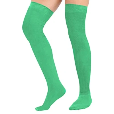 Image of Stripey Striped Overknee Over the Knee Long Socks (Plain Emerald Green One Size)