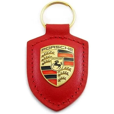 Image of Porsche Original Key Fob Red Leather with Metal Colour Crest