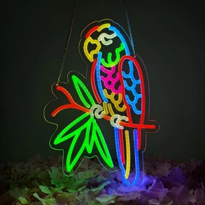 Image of Laporwee Parrot Neon Sign Night light for Bar Club Bedroom Hotel Pub Cafe Wedding Birthday Party Gifts