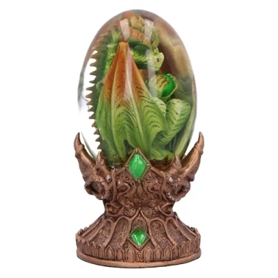 Image of Nemesis Now Elemental Dragonlings Earth Green Dragon Glass Egg Figurine, Resin, Green, Cast in the Finest Expertly Hand Painted
