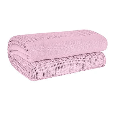 Image of EHC Cotton Soft Hand Woven Reversible Lightweight Adult Cellular Blanket, King Size 230 cm x 250 cm, Pink