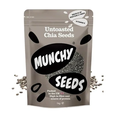 Image of Munchy Seeds Raw Chia 1kg, Gluten Free High Protein Snacks, Delicious, Nutritious &amp; Versatile Seeds, Perfect With Salads, Oats More, Great Source Of Vegan Protein, Fibre Snacks