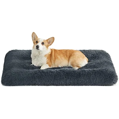 Image of Feandrea Large Dog Bed, Fluffy Anti Anxiety Crate Mattress, Calming Pet Beds, Washable Pillow Cushion, Plush Mat with Slip Bottom, 95 x 60 cm, Dark Grey PGW202G02