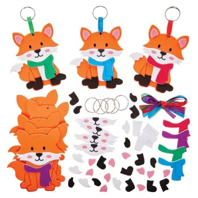 Image of Baker Ross FX893 Fox Keyring and Bag Dangler Kits Pack of 8, Making Arts Crafts for Kids