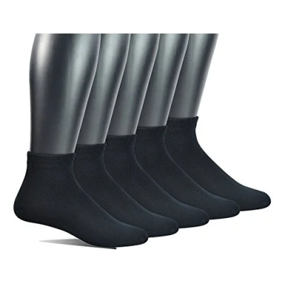 Image of Yomandamor 5 Pair Bamboo Ankle Socks Black Big Foot Dress for Men Breathable Diabetic