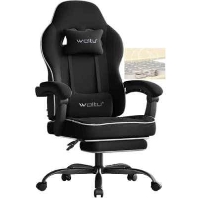 Image of WOLTU gaming chair with pocket spring cushion, armchair 150 kg load capacity, ergonomic swivel chair, gamer head lumbar footrest, mesh fabric,Black+Grey, GS11sz
