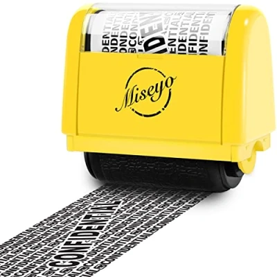 Image of Miseyo Wide Roller Stamp Identity Theft 1.5 Inch Perfect for Privacy Protection Yellow