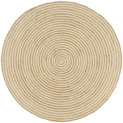 Image of vidaXL Handmade Jute Area Rug With Spiral Design Natural Material, Stylish Design, Low Maintenance, White, 150 cm Diameter