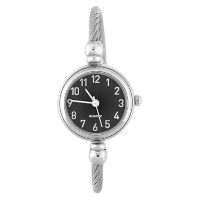 Image of FILFEEL Bracelet Watches for Women, Female Analog Round Quartz Alloy Strap Open Wristwatch Simple Vintage Rome/Arabic Number Dial(Arabic Numerals Black Dial)