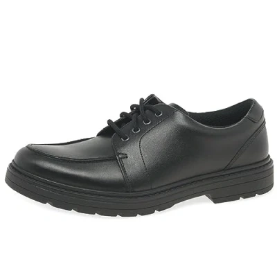 Image of Clarks Loxham Pace Youth Leather Shoes in Black Wide Fit Size 4