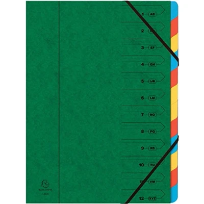 Image of Exacompta Ref 54120E Stapled Spine Multipart File 245 x 320mm in Size, Suitable for Storing A4 Documents 12 Tabbed Sections Covers with Multi coloured Tabs (Pack of 8)