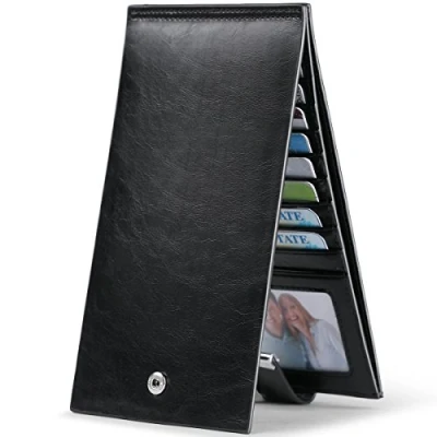Image of JEEBURYEE Womens Wallet RFID Blocking Multi Credit Card Holder Genuine Leather Long Bifold Clutch Travel Purse with ID Window Black