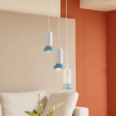 Image of Lindby pendant light Kerimi, cream/blue, 3 bulb, round