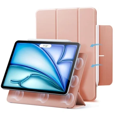 Image of ESR Magnetic iPad Case for Air 11 Inch (2024) M2, 6th Generation/Air 5th Generation 2022/Air 4th 2020, Slim Trifold Stand Case, Supports Pencil Pro/USB C, Auto Wake/Sleep, Rose Gold
