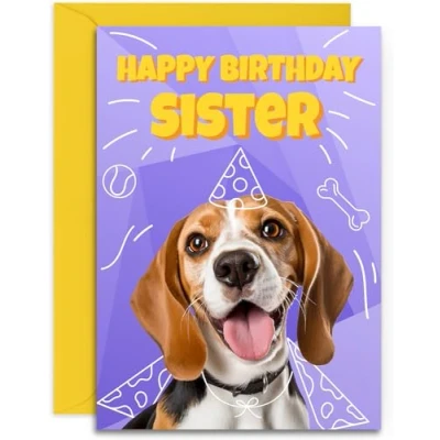 Image of Sister Beagle Birthday Card Superhero Cute Dog Design A5 Size with Envelope