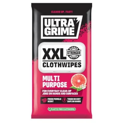 Image of UltraGrime Multi Purpose Pomelo XXL+ Biodegradable Cleaning Wet Wipes Plastic Free Scented Indoor Dirt &amp; Grime Heavy Duty Cloths (40 Thick Large Wipes)