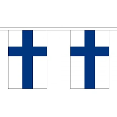 Image of 3 Metres 10 (9&quot; x 6&quot;) Flag Finland Finnish 100% Polyester Material Bunting Ideal Party Decoration For Street House Pubs Clubs Schools