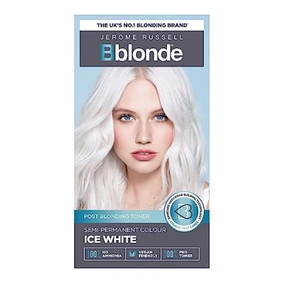 Image of Jerome Russell Bblonde Ice White Post Blonding Toner Semi Permanent Hair Dye Kit for Pre Lightened &amp; Blonde with Brazil Nut Oil, No Ammonia Vegan