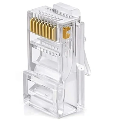 Image of Splinktech SAFEKOM 100 PCs RJ45 Connector, CAT5e, CAT5 Cable End, Connector Network LAN, Soft Plastic Ethernet Plug, Gold Plated Pins leads.