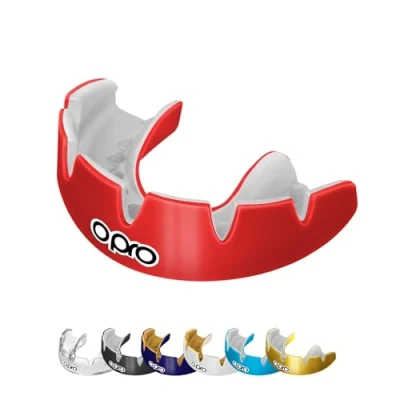 Image of OPRO Instant Custom Fit Braces Mouth Guard, Dentist Mouthguard Featuring Revolutionary Fitting cage, Ultimate Comfort, Protection &amp; Fit, Gum Shield for Rugby, Boxing, MMA, Hockey (Red)