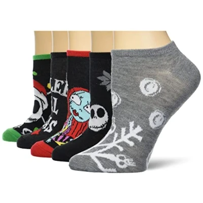 Image of Disney Women&#039;s Nightmare Before Christmas 5 Pack No Show Socks Casual, Holiday Red, 8 10 UK