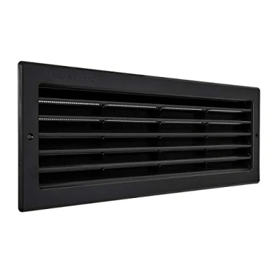 Image of La Ventilazione PR3713N Rectangular Ventilation Grille in Black Plastic for Installation with Insect net. Dimensions: 370 x 130 mm, 370x130 mm