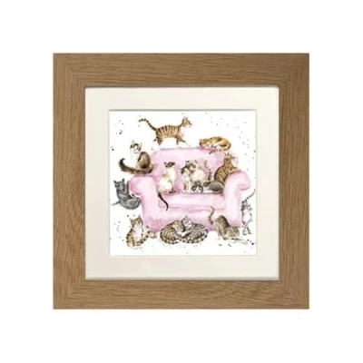 Image of Wrendale Designs Cat Framed Picture in Frame &quot;Cattitudue&quot; (Oak)