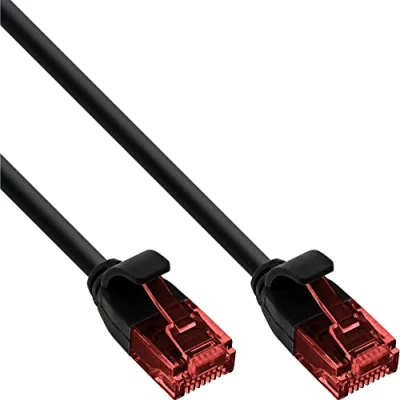 Image of InLine Slim Patch Cable U/UTP, Cat. 6, black 2.5 m