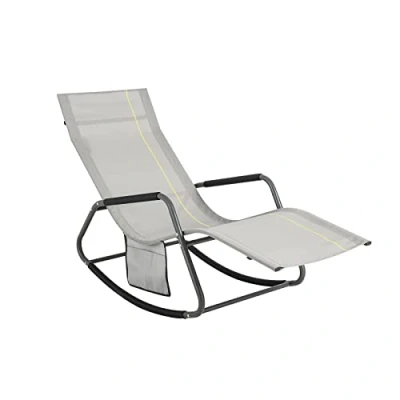 Image of SoBuy Sun Lounger Garden Chair Outdoor Rocking Deck with Side Pocket, Reclining Furniture for Patio Camping Balcony Beach Light Grey 143x57x85 cm OGS47 HG