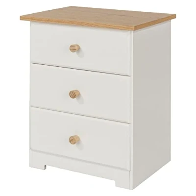 Image of Core Products, Colorado 3 Drawer Bedside Cabinet, White with Oak Vaneer Top