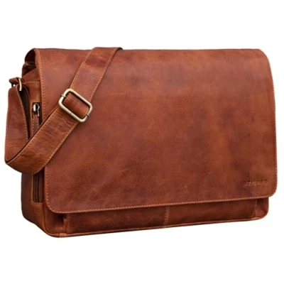 Image of STILORD &#039;Tom&#039; Vintage Leather Messenger Bag for 15 Inch Laptop Shoulder Office Work Large Genuine Business Satchel A4, Colour:Arona Brown