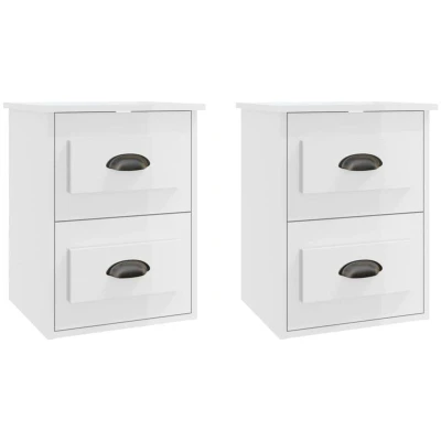 Image of vidaXL Wall mounted Bedside Cabinets 2 pcs High Gloss White 41.5x36x53cm
