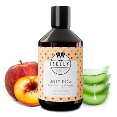 Image of Belly Sensitive Skin Dog Shampoo 250ml Hydrating and Natural Cleansing Organic Shampoo: Anti Itch, Odor, Long Hair, White Coats Light Scent (Peach)