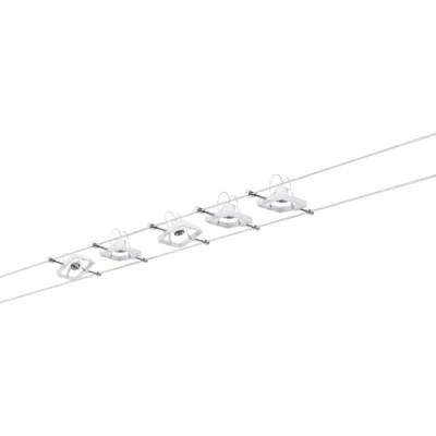 Image of Paulmann 94134 Cable Lighting System Mac II White Lamp, 5 Spots With Tension and Transformer, Max 10 Watt GU5.3 Wire Without Bulbs