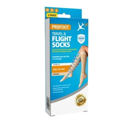 Image of Profoot Flight Compression Socks for Women 2 Pairs, Knee High Travel &amp; Silky Smooth Feel in Natural Lycra UK Size 4 8