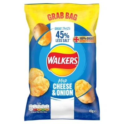 Image of Walkers Less Salt Mild Cheese &amp; Onion 45G, Blue