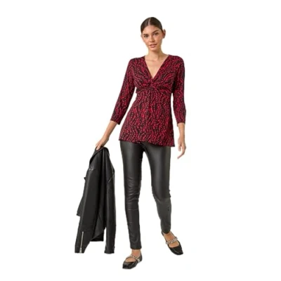 Image of Roman Womens Abstract Spot V Neck Twist Front Top Red Size 12 UK