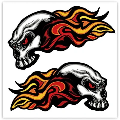 Image of SkinoEu® 2 x Vinyl Self Adhesive Stickers Flame Skull Laptop iPad Car Window Auto Moto Motorcycle Helmet Bike Skate Truck Racing Tuning B 35