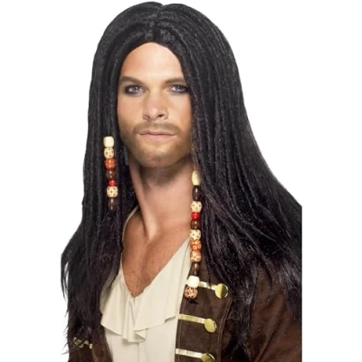 Image of Smiffy&#039;s Pirate Wig with Beads Black