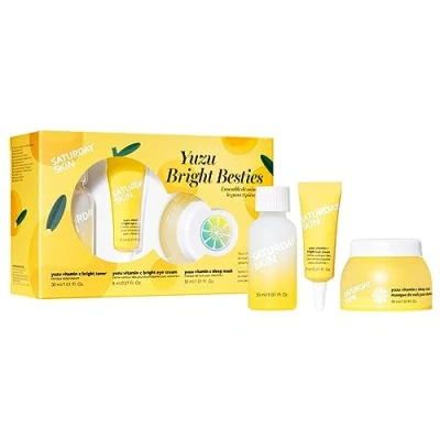 Image of Saturday Skin 3 Piece Care Set Yuzu Vitamin C Sleep Mask Bright Toner and Eye Cream Overnight Facial Masks Korean Beauty Best Skincare