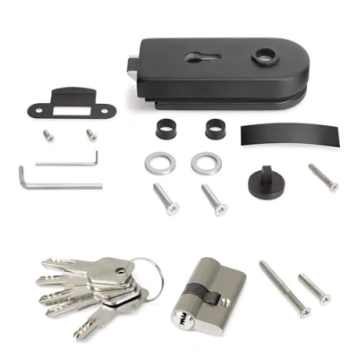 Image of Emuca Lock for Glass Door with Frame, Cylinder Keys, 8 12mm (0,3 0,47 inch) Door, Steel and Aluminium, Black Painted