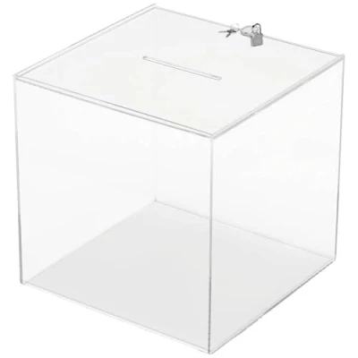 Image of Deflecto Large Acrylic Cube Ballot Box Display Case Suggestion 5 sided with lock 305 x (WxHxD)