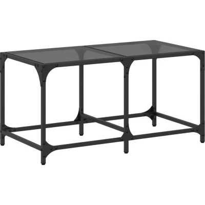 Image of vidaXL Coffee Table with Black Glass Top 78.5x40x40 cm Steel