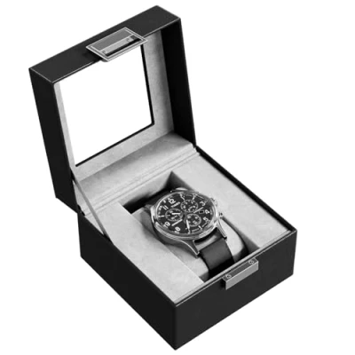 Image of ProCase Watch Box for Men, Single Display Case Mens Organizer, Cases Men Storage, Holder Organizer with Glass Lid 1 Slot, Black