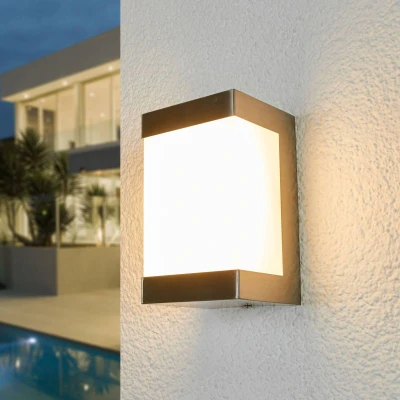 Image of Lindby Severina stainless steel LED outdoor wall lamp