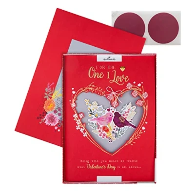 Image of Hallmark Luxury Valentine&#039;s Day Card for One I Love Classic Bird and Heart Design with Gift Box