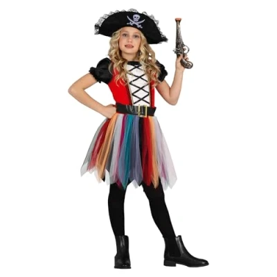 Image of FIESTAS GUIRCA Colourful Pirate Girl Fancy Dress Costume Hat and with Tutu for Children 3 4 Years