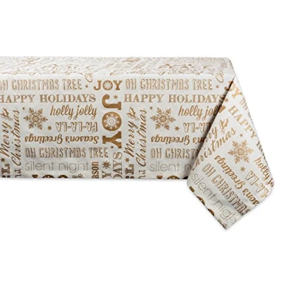 Image of DII Metallic Fabric Kitchen Décor, Cotton, Gold Holiday Collage, Christmas Tablecloth, 60x84