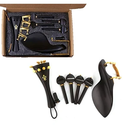 Image of Yinfente 4/4 Violin kit Full Size Accessories Peg Tailpiece Fine Tuner Chin Rest Clamp End pin Ebony wood (4/4)