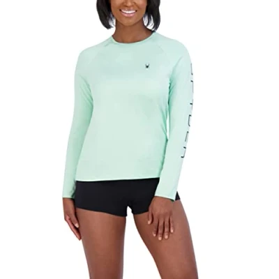Image of Spyder Women&#039;s Quick Dry 30+ SPF Stretch Athletic Swim Long Sleeve Rash Guard Shirt, Sea Foam, M